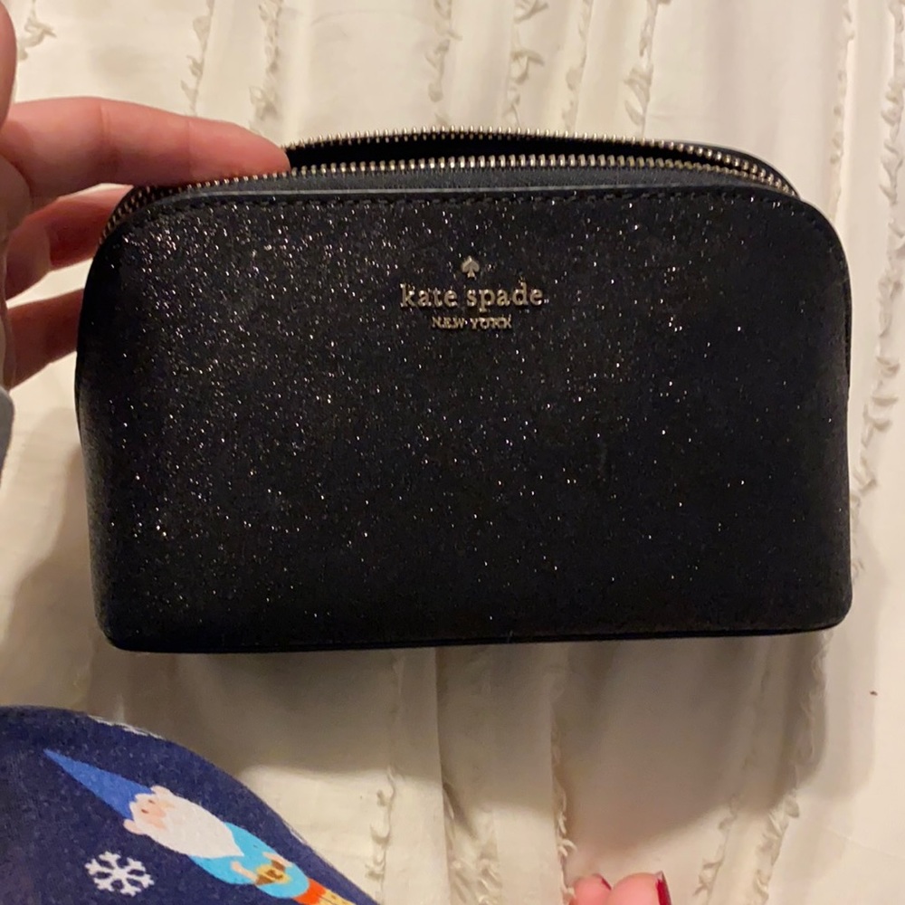 kate spade black glitter cosmetic pouch